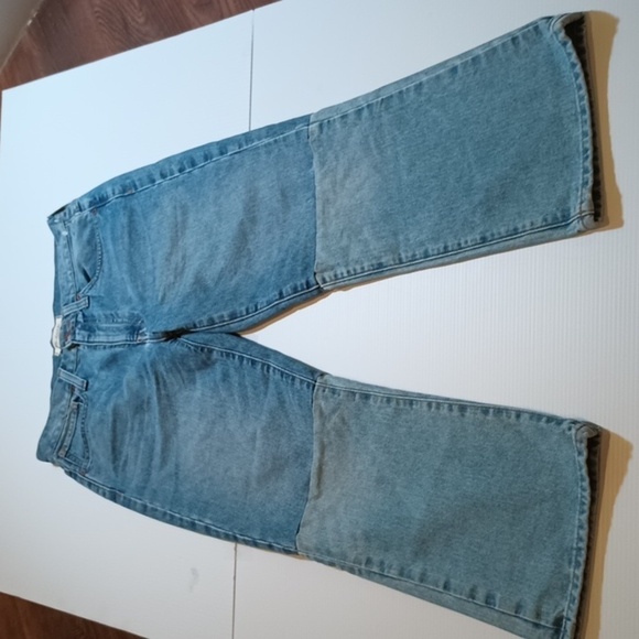 Madewell Two Tone Blue Retro Crop Bootcut Jeans A20 - Picture 1 of 7